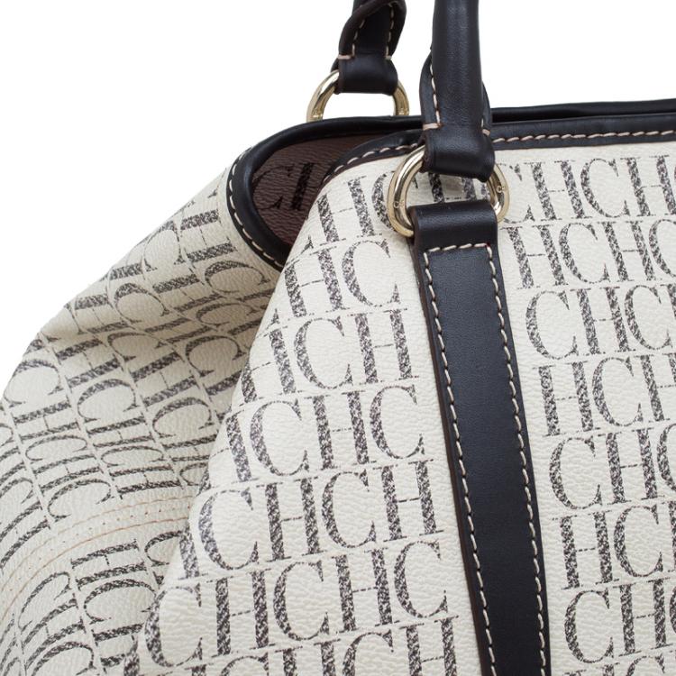 Pre Owned Carolina Herrera Beige Monogram Coated Canvas Shopper Tote