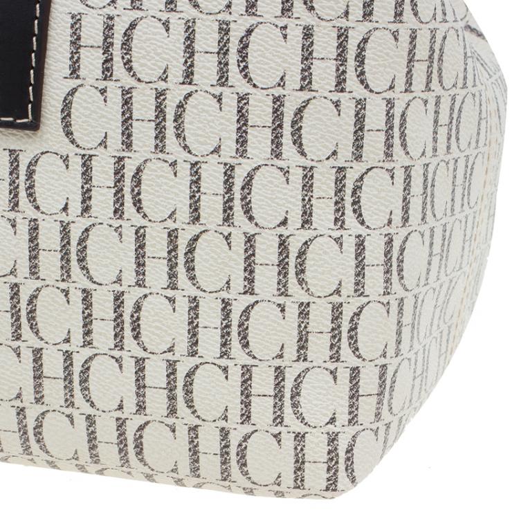 Pre Owned Carolina Herrera Beige Monogram Coated Canvas Shopper Tote