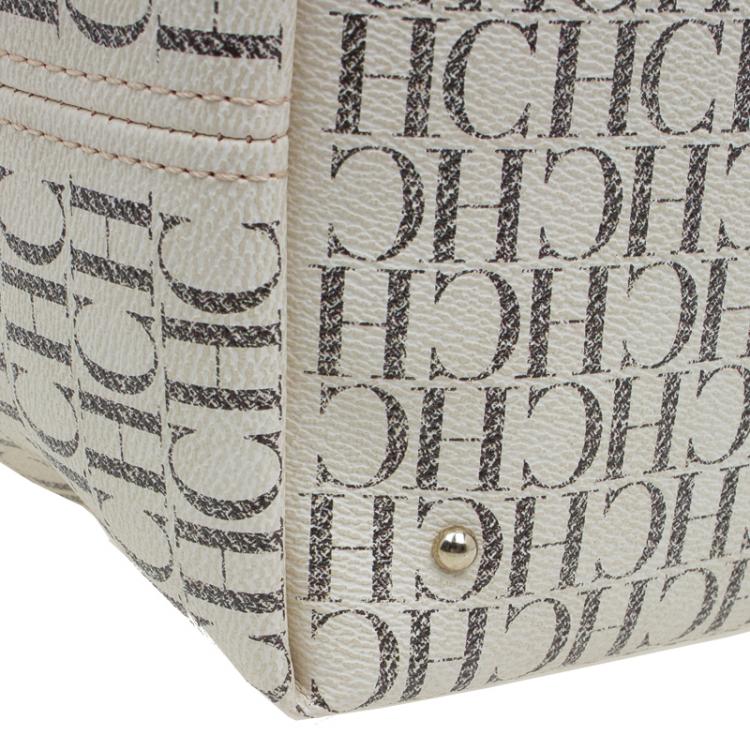 Pre Owned Carolina Herrera Beige Monogram Coated Canvas Shopper Tote