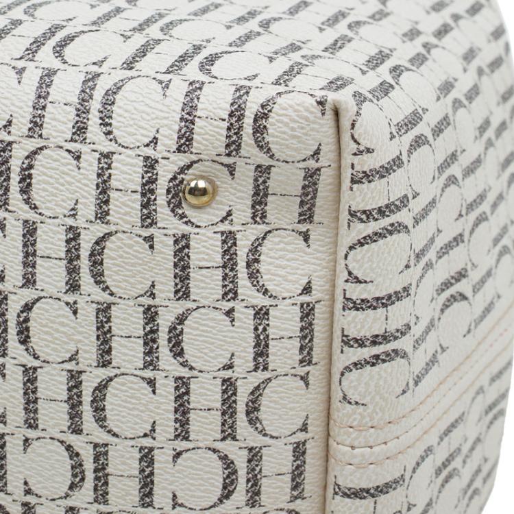 Pre Owned Carolina Herrera Beige Monogram Coated Canvas Shopper Tote