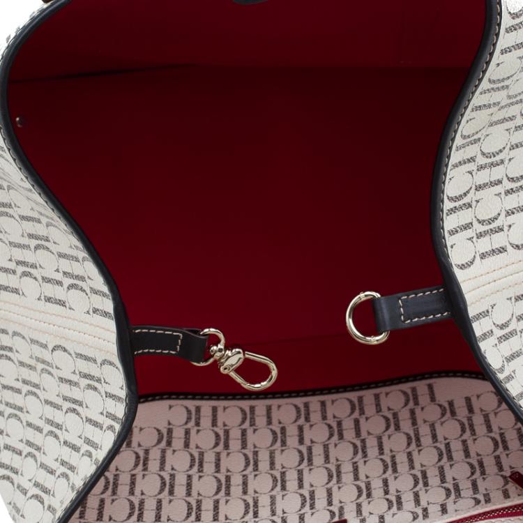 Pre Owned Carolina Herrera Beige Monogram Coated Canvas Shopper Tote