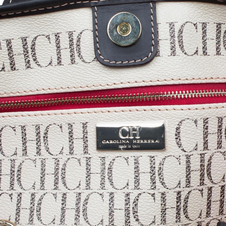 Pre Owned Carolina Herrera Beige Monogram Coated Canvas Shopper Tote