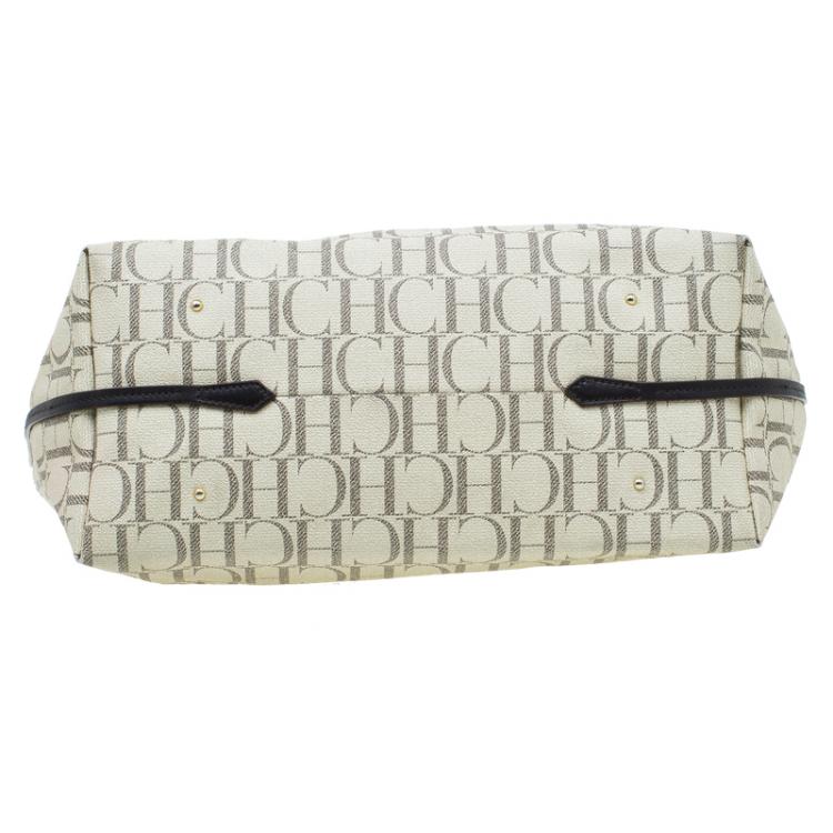 Pre Owned Carolina Herrera Beige Monogram Coated Canvas Shopper Tote