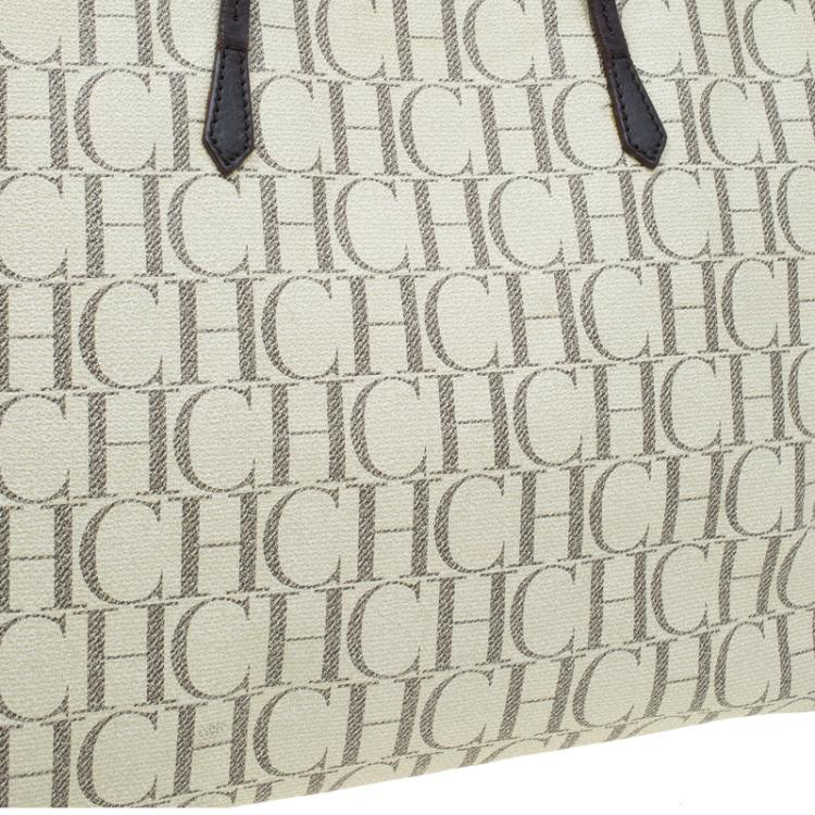 Pre Owned Carolina Herrera Beige Monogram Coated Canvas Shopper Tote
