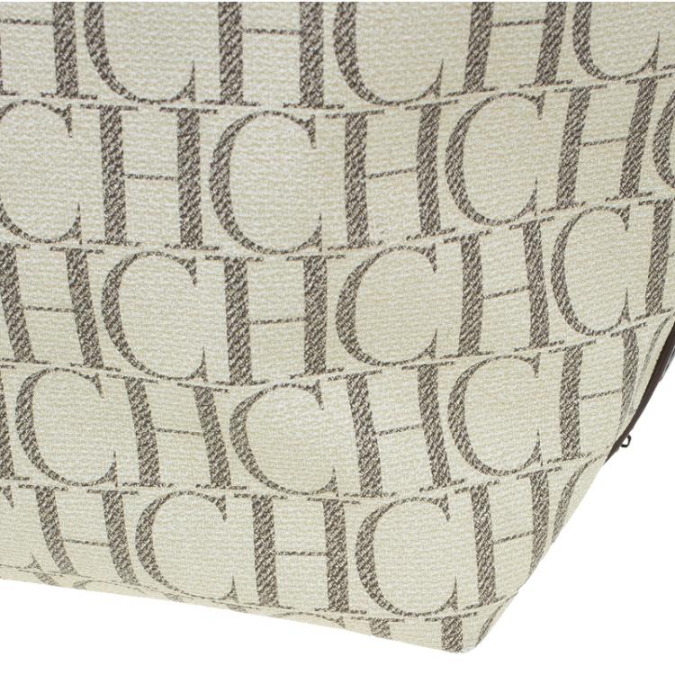 Pre Owned Carolina Herrera Beige Monogram Coated Canvas Shopper Tote