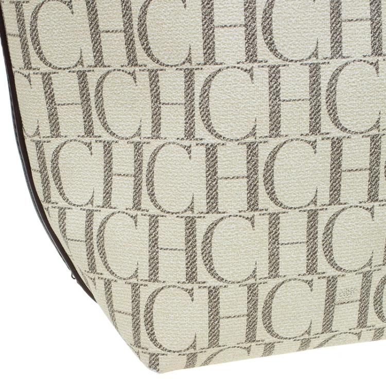 Pre Owned Carolina Herrera Beige Monogram Coated Canvas Shopper Tote