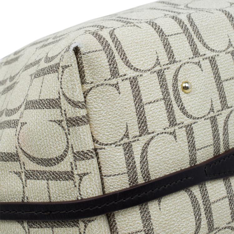 Pre Owned Carolina Herrera Beige Monogram Coated Canvas Shopper Tote