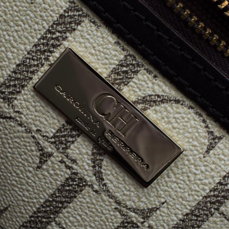 Pre Owned Carolina Herrera Beige Monogram Coated Canvas Shopper Tote