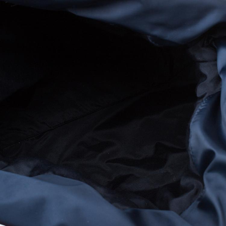 Pre Owned Carolina Herrera Navy Blue Monogram Nylon Drawstring Tote