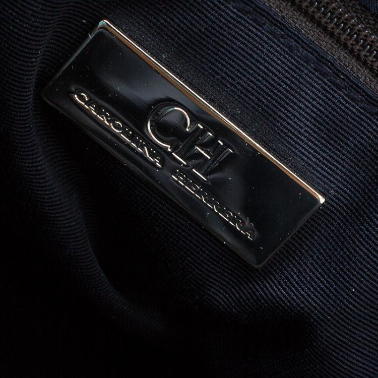 Pre Owned Carolina Herrera Navy Blue Monogram Nylon Drawstring Tote