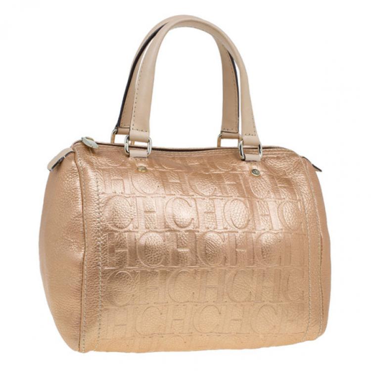 Pre Owned Carolina Herrera Metallic Leather Medium Andy Boston Bag