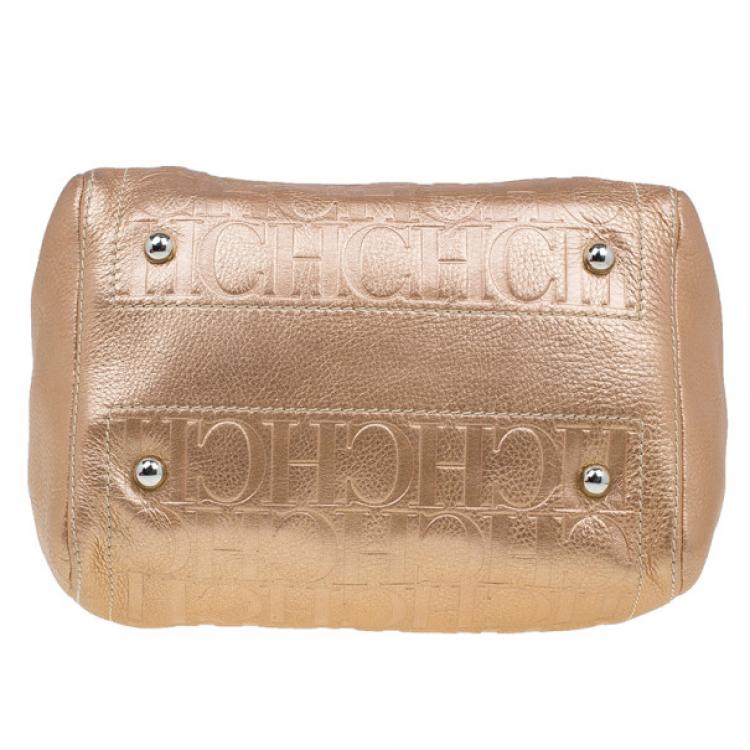 Pre Owned Carolina Herrera Metallic Leather Medium Andy Boston Bag