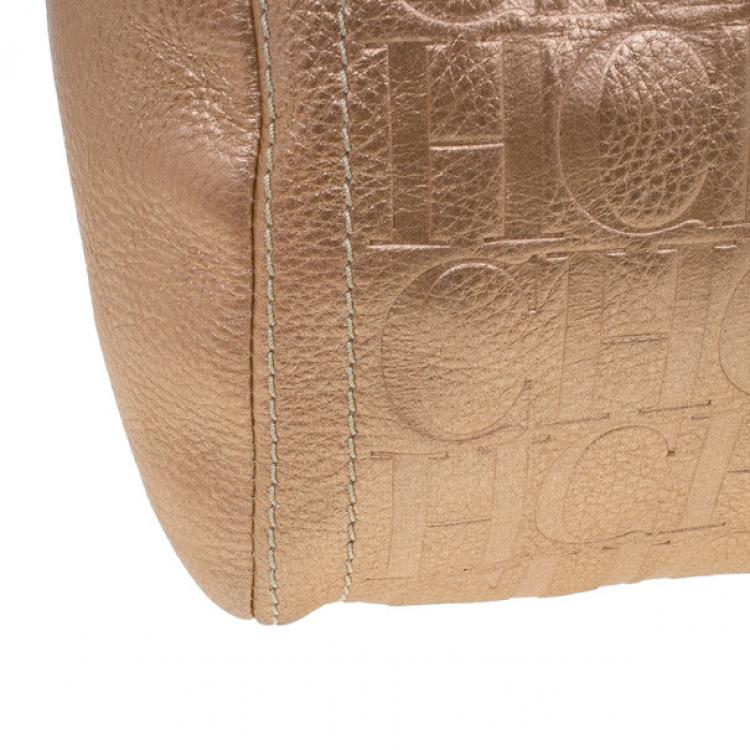 Pre Owned Carolina Herrera Metallic Leather Medium Andy Boston Bag