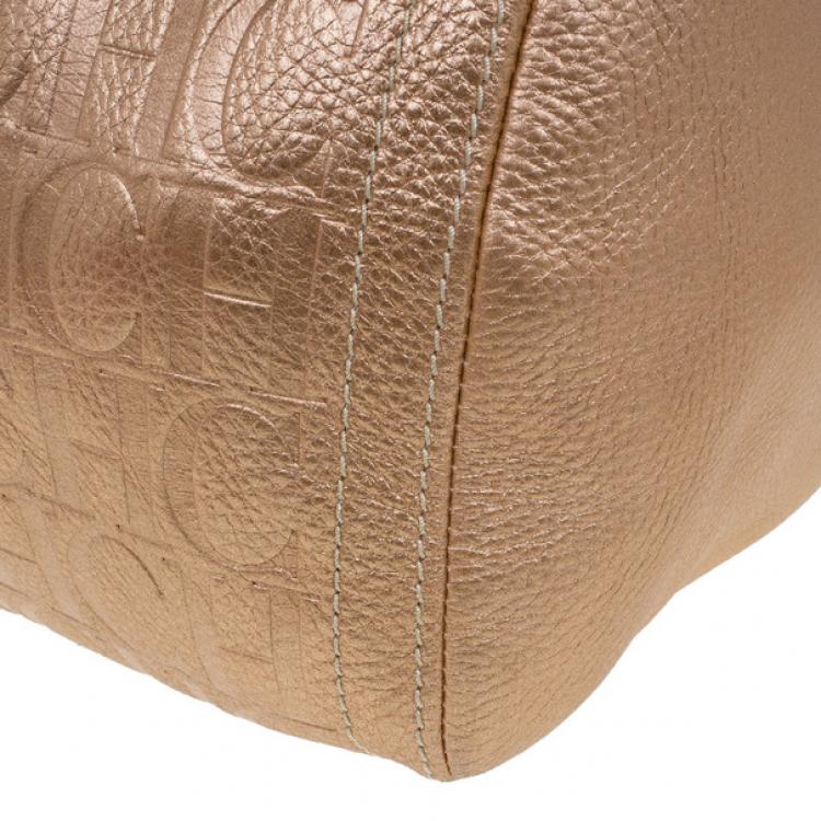 Pre Owned Carolina Herrera Metallic Leather Medium Andy Boston Bag