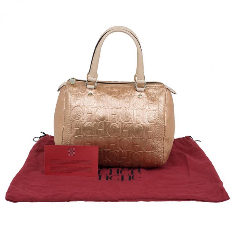 Pre Owned Carolina Herrera Metallic Leather Medium Andy Boston Bag