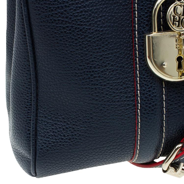 Pre Owned Carolina Herrera Navy Blue Leather Matteo Top Handle Bag