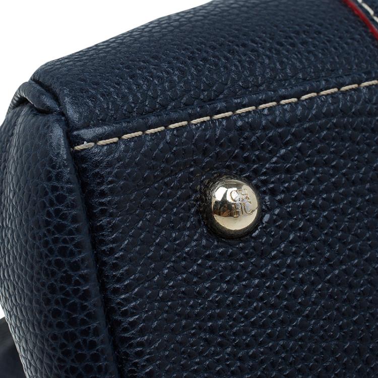 Pre Owned Carolina Herrera Navy Blue Leather Matteo Top Handle Bag