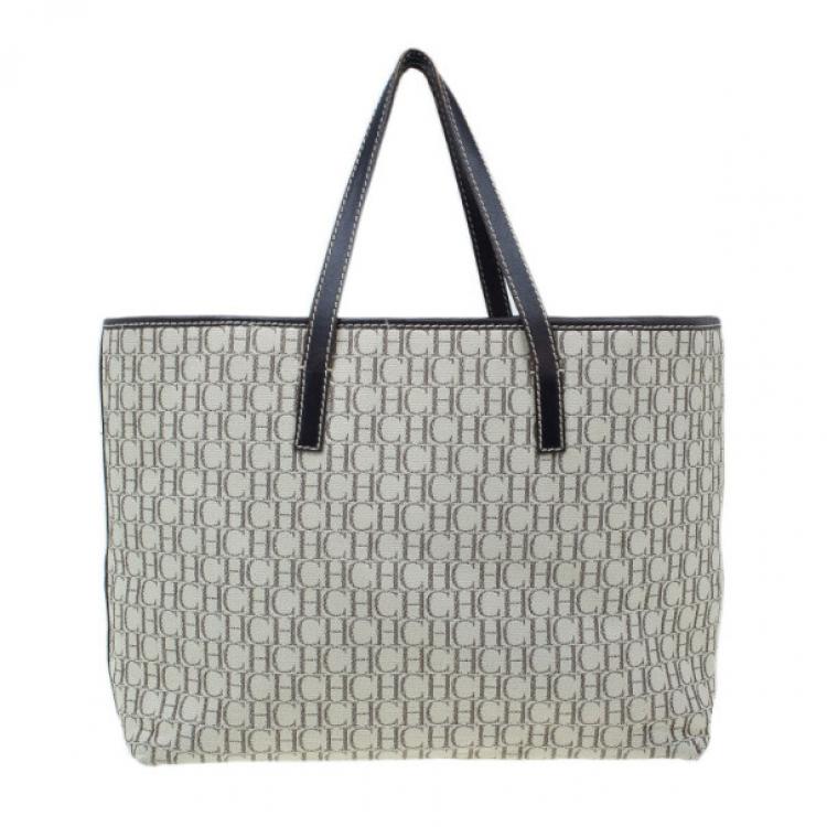 Pre Owned Carolina Herrera Monogram Canvas Shopper Tote