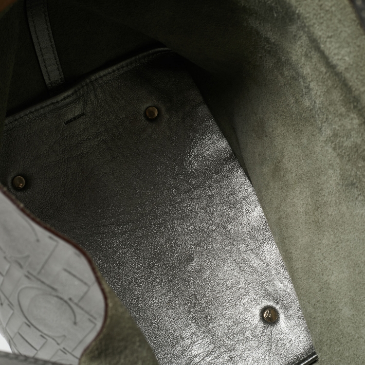 Pre Owned Carolina Herrera Metallic Silver Monogram Leather Matryoshka Tote