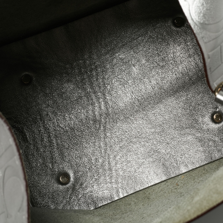 Pre Owned Carolina Herrera Metallic Silver Monogram Leather Matryoshka Tote