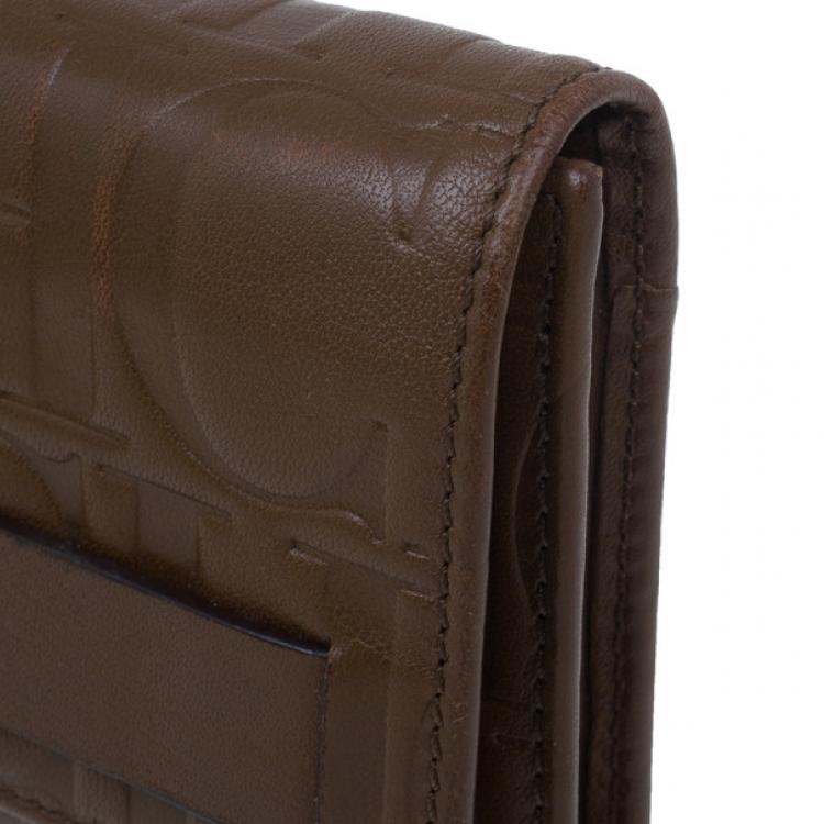 Pre Owned Carolina Herrera Brown Monogram Embossed Contential Flap Wallet