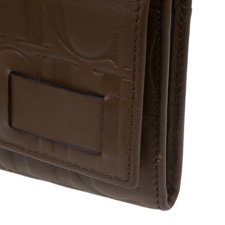 Pre Owned Carolina Herrera Brown Monogram Embossed Contential Flap Wallet