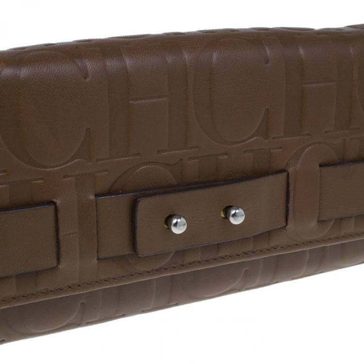 Pre Owned Carolina Herrera Brown Monogram Embossed Contential Flap Wallet