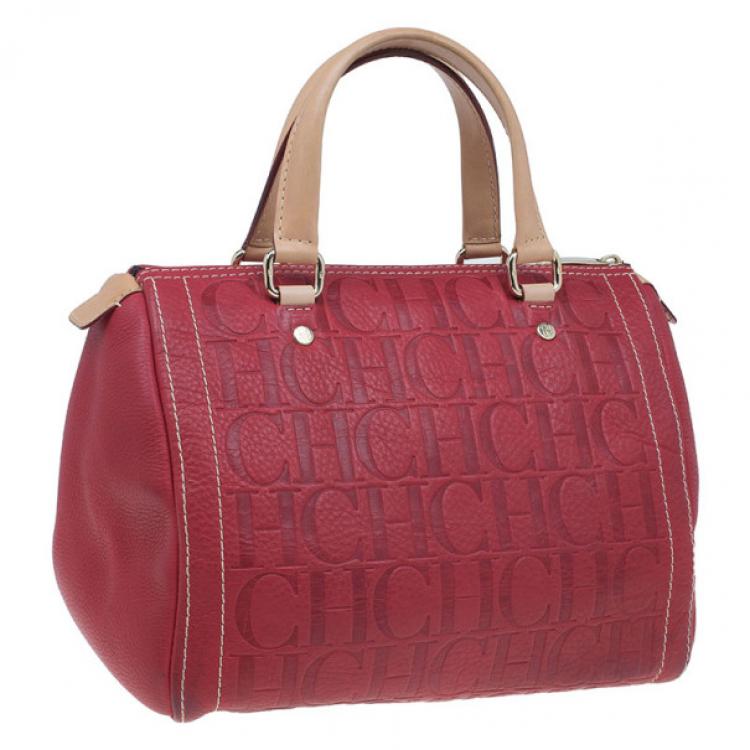 Pre Owned Carolina Herrera Red Leather Andy Boston Bag