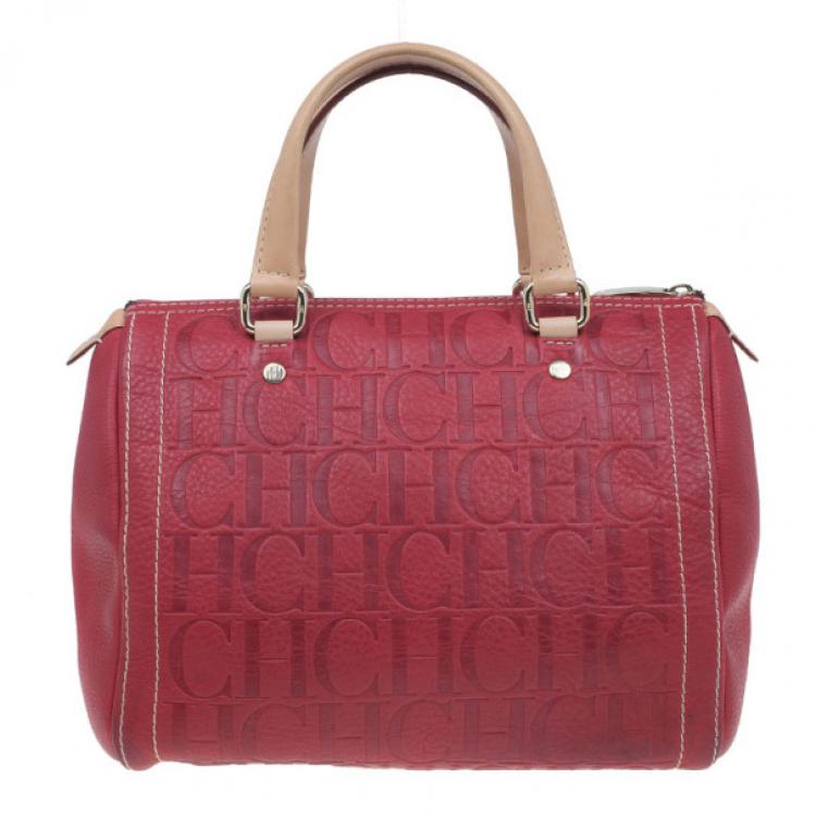 Pre Owned Carolina Herrera Red Leather Andy Boston Bag