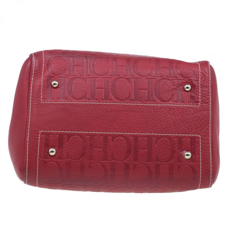 Pre Owned Carolina Herrera Red Leather Andy Boston Bag