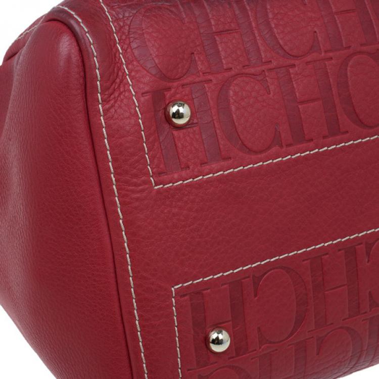 Pre Owned Carolina Herrera Red Leather Andy Boston Bag