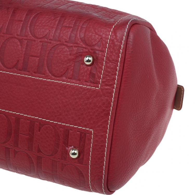 Pre Owned Carolina Herrera Red Leather Andy Boston Bag