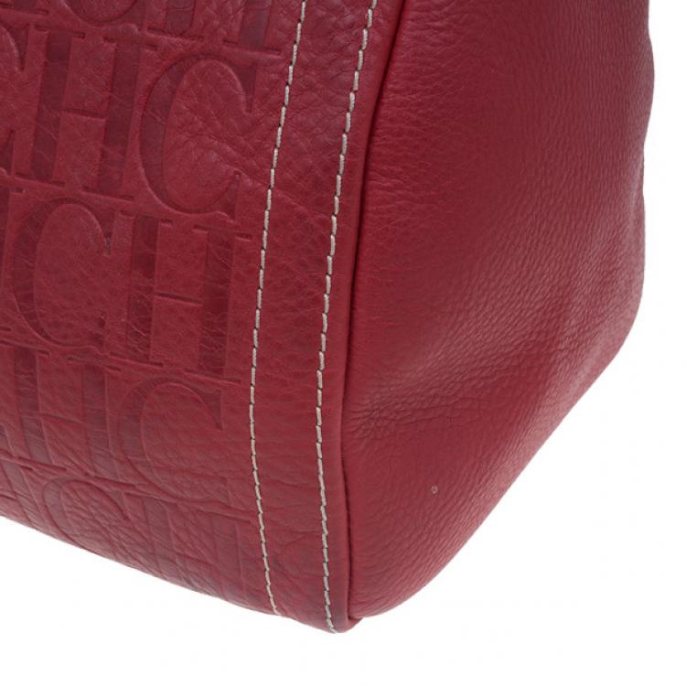 Pre Owned Carolina Herrera Red Leather Andy Boston Bag
