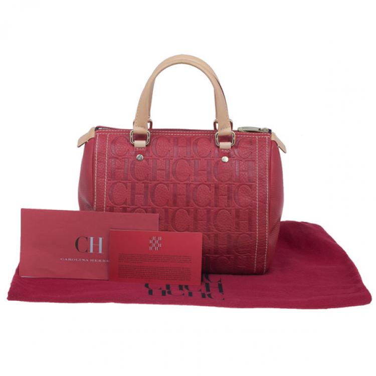 Pre Owned Carolina Herrera Red Leather Andy Boston Bag