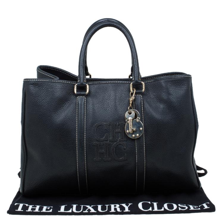 Pre Owned Carolina Herrera Black Leather Matteo Satchel