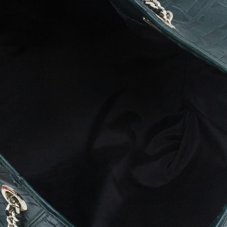 Pre Owned Carolina Herrera Green Monogram Embossed Dahlia Hobo