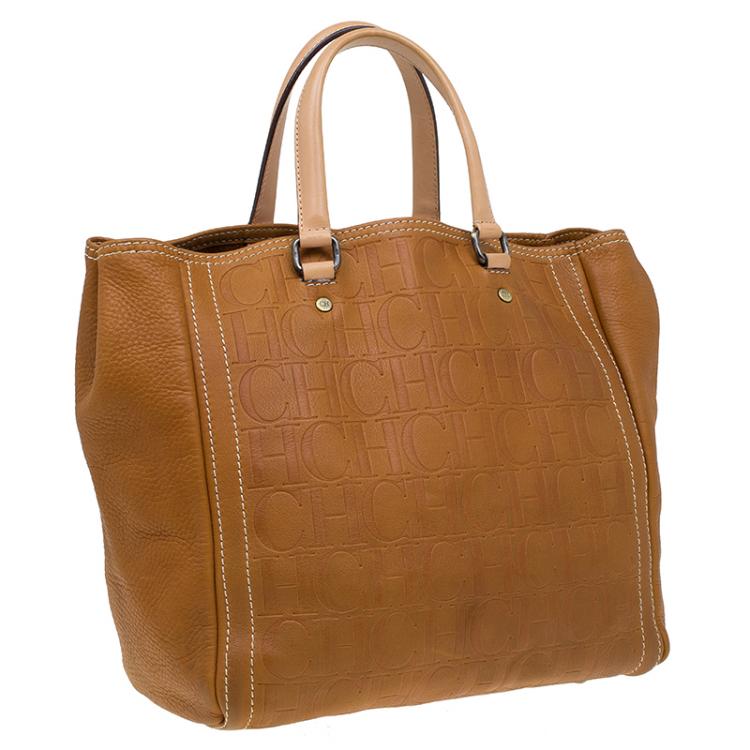 Pre Owned Carolina Herrera Brown Monogram Leather Andy Tote