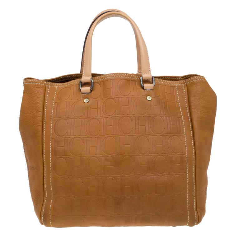 Pre Owned Carolina Herrera Brown Monogram Leather Andy Tote