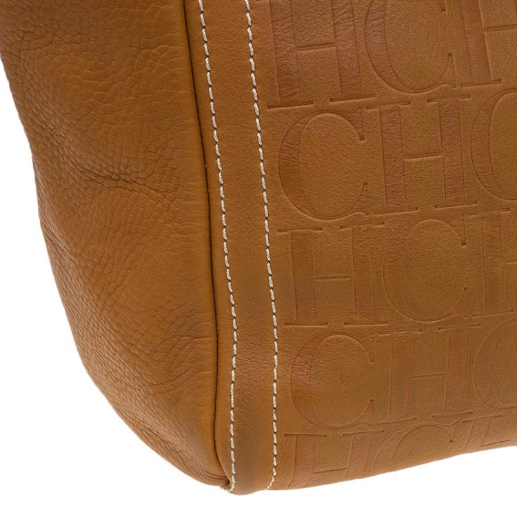 Pre Owned Carolina Herrera Brown Monogram Leather Andy Tote