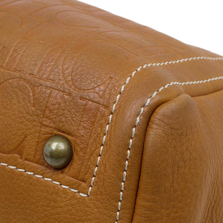 Pre Owned Carolina Herrera Brown Monogram Leather Andy Tote