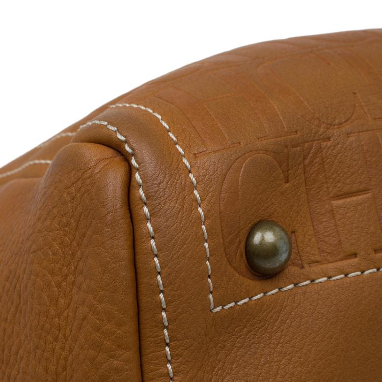 Pre Owned Carolina Herrera Brown Monogram Leather Andy Tote