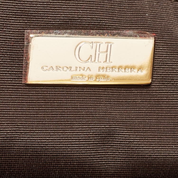 Pre Owned Carolina Herrera Orange/Beige Monogram Fabric and Leather Chain Tote