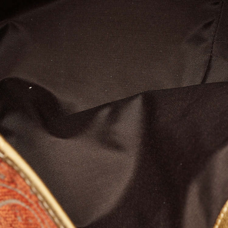 Pre Owned Carolina Herrera Orange/Beige Monogram Fabric and Leather Chain Tote