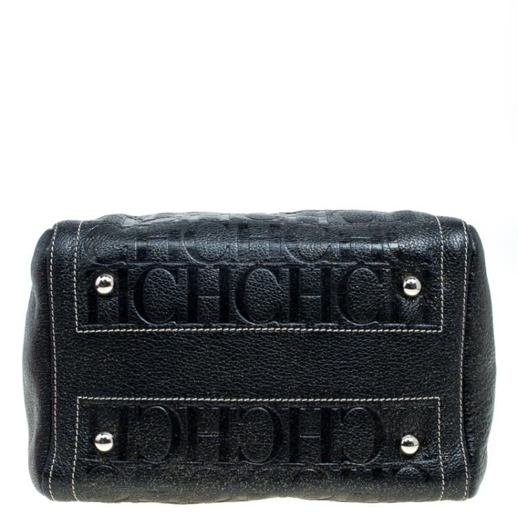 Pre Owned Carolina Herrera Black Monogram Leather Andy Boston Bag