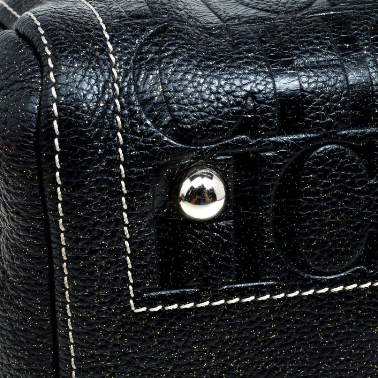 Pre Owned Carolina Herrera Black Monogram Leather Andy Boston Bag