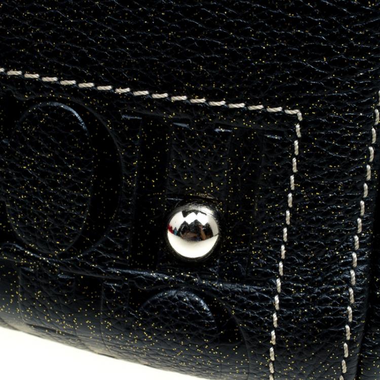 Pre Owned Carolina Herrera Black Monogram Leather Andy Boston Bag