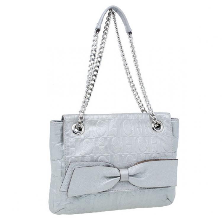 مملوكة مسبقًا Carolina Herrera Silver Metallic Leather Audrey Bag