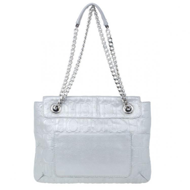 مملوكة مسبقًا Carolina Herrera Silver Metallic Leather Audrey Bag