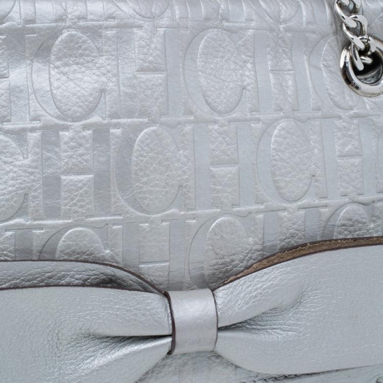 مملوكة مسبقًا Carolina Herrera Silver Metallic Leather Audrey Bag