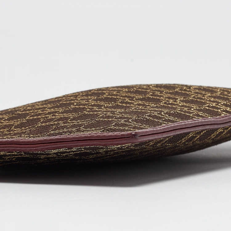 Pre Owned Carolina Herrera Burgundy/Brown Monogram Canvas and Leather Scarf Flat Pouch